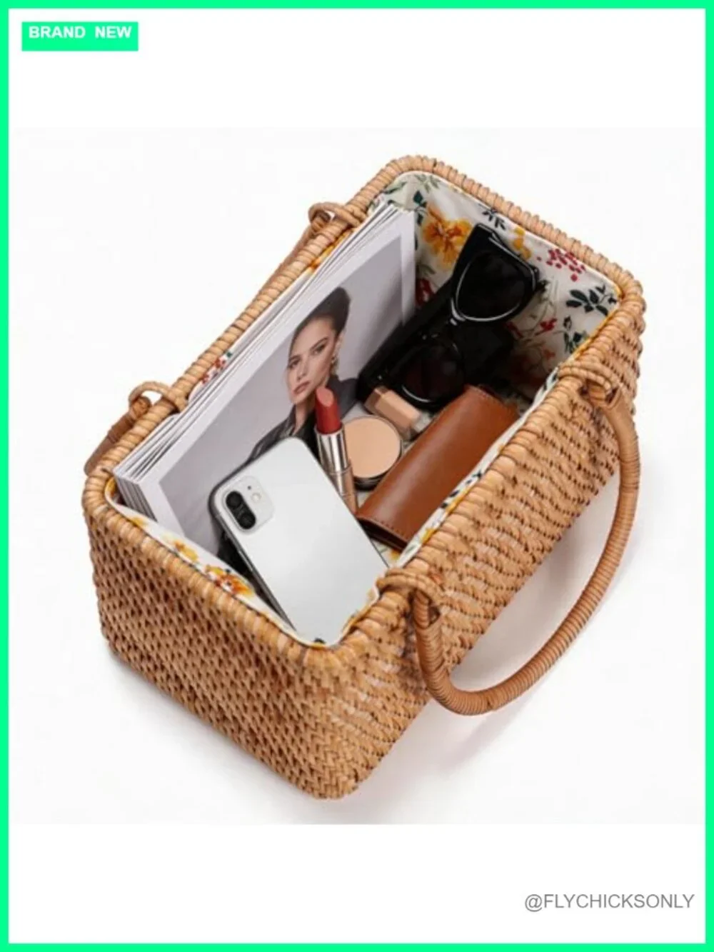 Small Rattan Handbag Wicker Basket Purse Handwoven Summer Beach Bag Travel